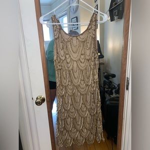 Pisarro Nights Embellished Mesh Sheath Gold Sleeves Less Short Dress Size 8